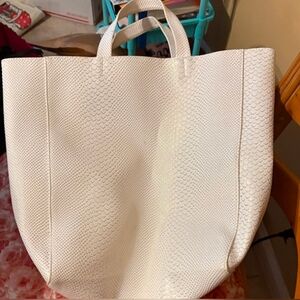 Elegant White Textured & Gold Shimmer Large Tote Bag.